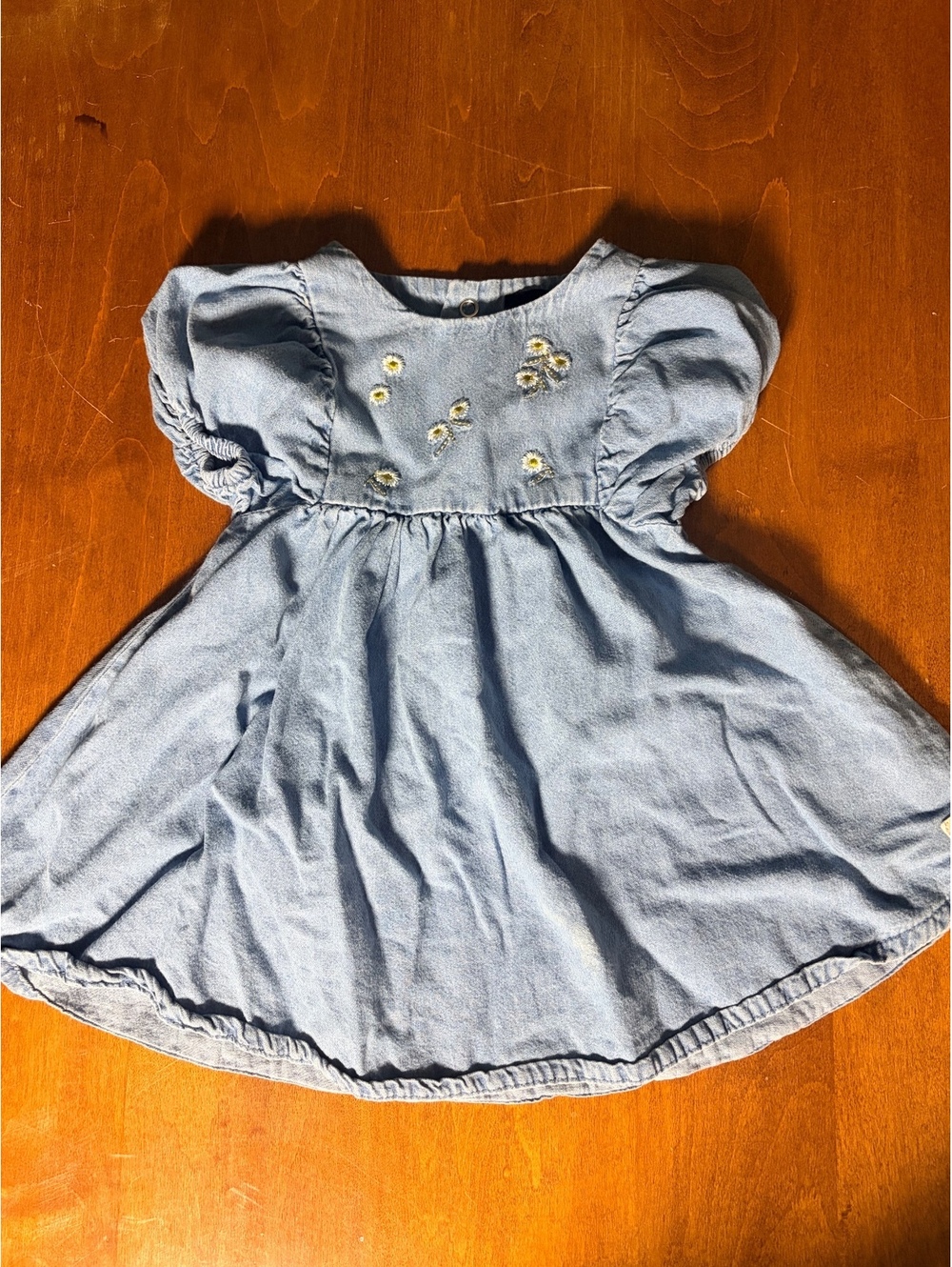 7 For All Mankind Denim Daisy Embroidered Puffed Sleeve Dress Size 12M